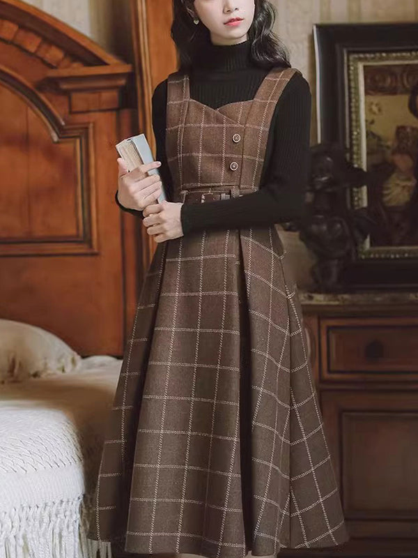 Kariertes Trägerkleid mit Gürtel | Vintage & Schick | Perfekt für Layering-Looks
