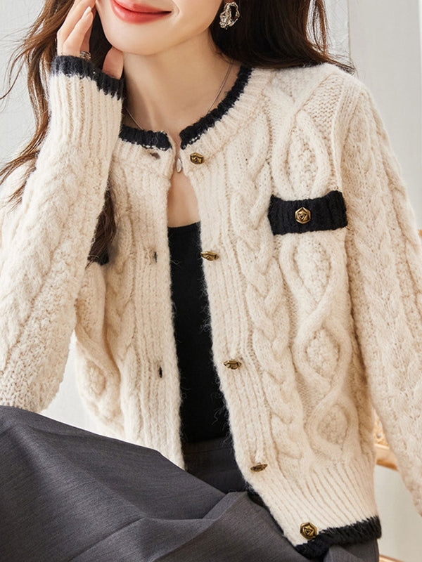 Strick-Cardigan mit Zopfmuster und Kontrastdetails | Stilvoll & Feminin | Wärmendes Design