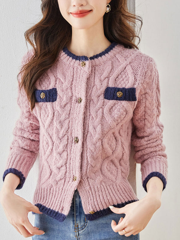 Strick-Cardigan mit Zopfmuster und Kontrastdetails | Stilvoll & Feminin | Wärmendes Design