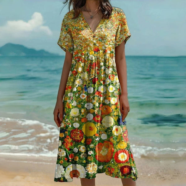 Sommerkleid mit buntem Blumenprint | Fröhlich & Feminin | Strand & Urlaub | Leichter Viskosestoff