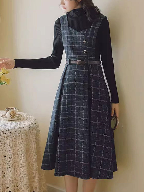Kariertes Trägerkleid mit Gürtel | Vintage & Schick | Perfekt für Layering-Looks
