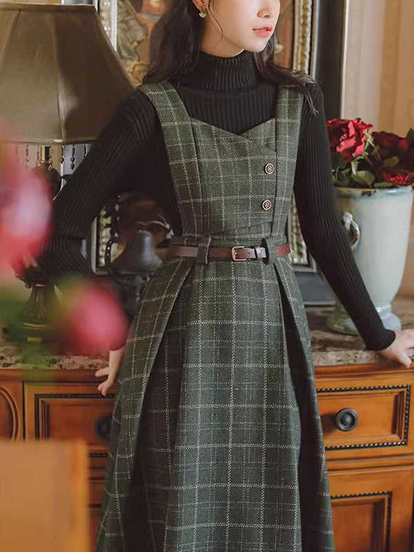 Kariertes Trägerkleid mit Gürtel | Vintage & Schick | Perfekt für Layering-Looks