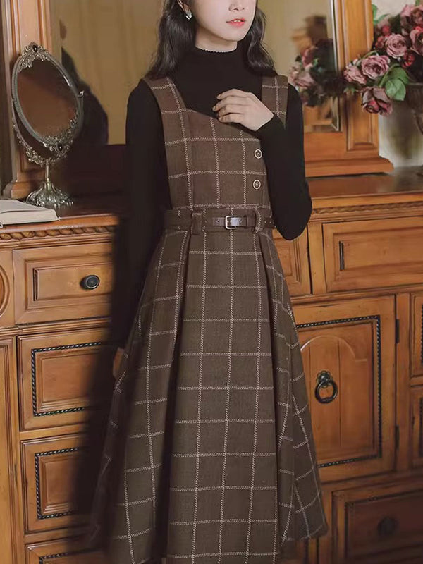 Kariertes Trägerkleid mit Gürtel | Vintage & Schick | Perfekt für Layering-Looks