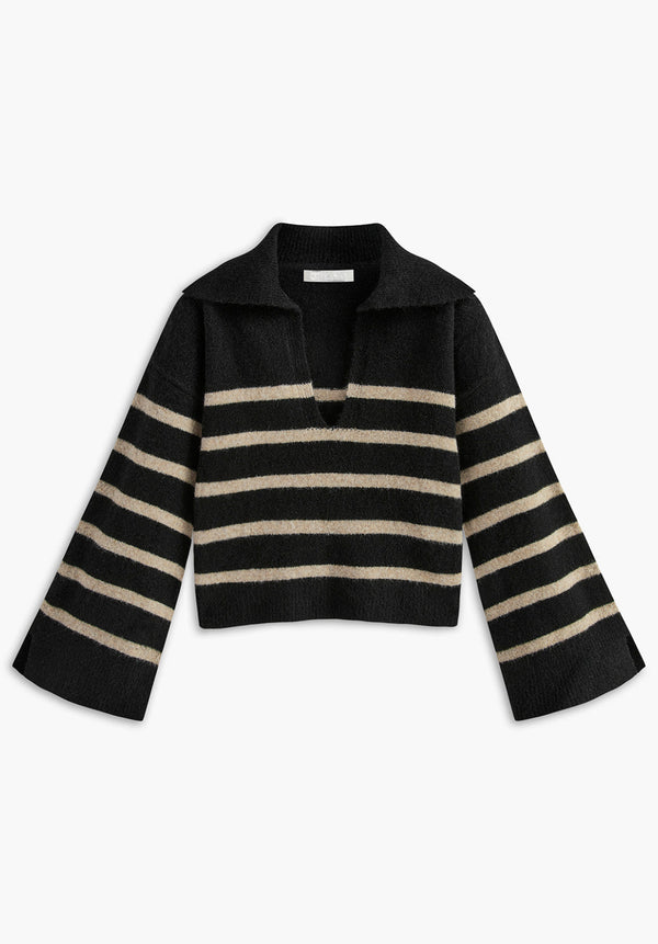 Gestreifte Strickjacke mit Kragen | Modern & Schick | Freizeit & Büro | Weiches Material