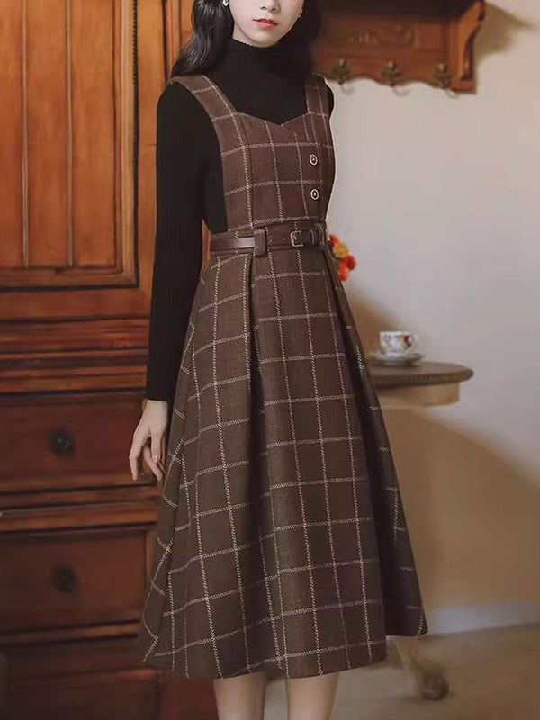 Kariertes Trägerkleid mit Gürtel | Vintage & Schick | Perfekt für Layering-Looks