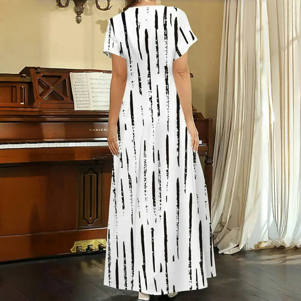 Maxikleid mit Streifenprint | V-Ausschnitt | Strand & Sommer | Luftiger Viskosemix