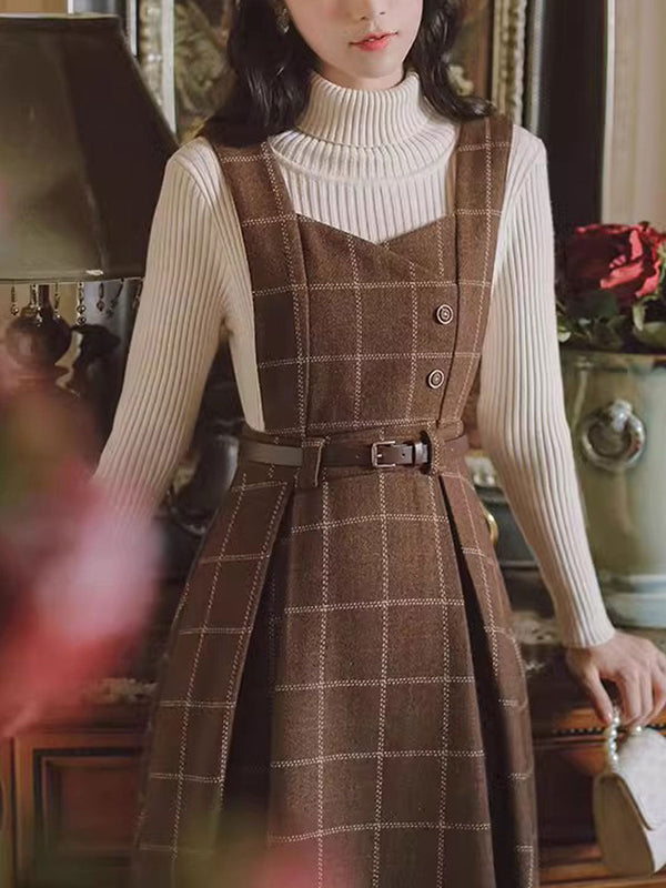 Kariertes Trägerkleid mit Gürtel | Vintage & Schick | Perfekt für Layering-Looks