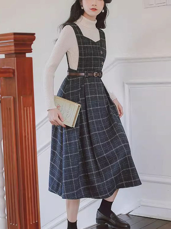 Kariertes Trägerkleid mit Gürtel | Vintage & Schick | Perfekt für Layering-Looks