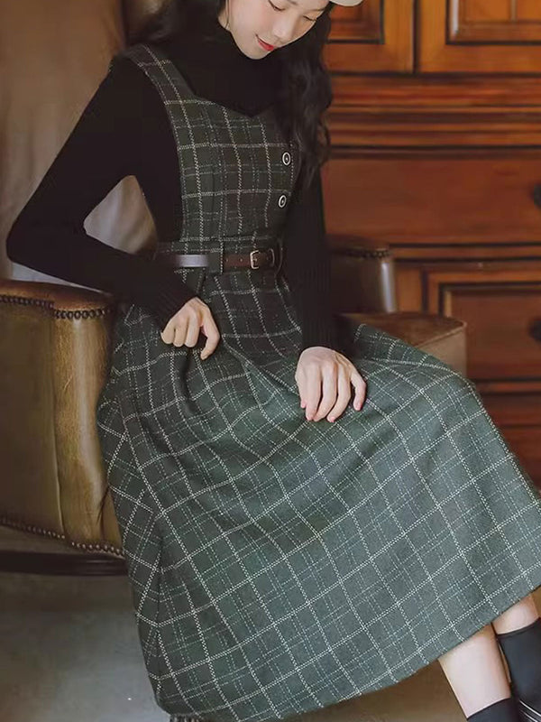 Kariertes Trägerkleid mit Gürtel | Vintage & Schick | Perfekt für Layering-Looks