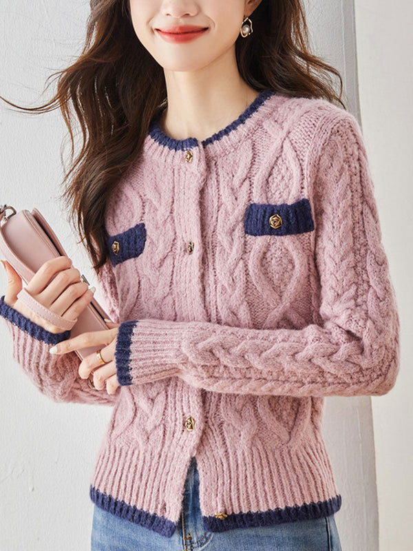 Strick-Cardigan mit Zopfmuster und Kontrastdetails | Stilvoll & Feminin | Wärmendes Design
