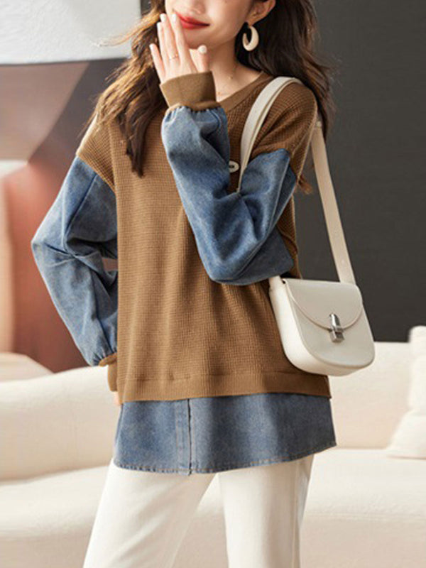 Lagenlook-Oberteil mit Strick- und Denim-Details | Modern & Lässig | Perfekt für Freizeit