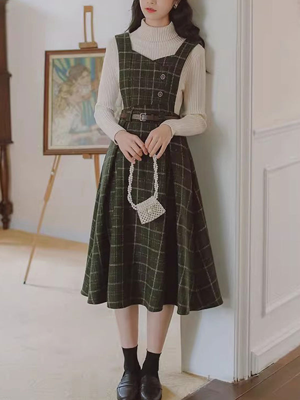 Kariertes Trägerkleid mit Gürtel | Vintage & Schick | Perfekt für Layering-Looks