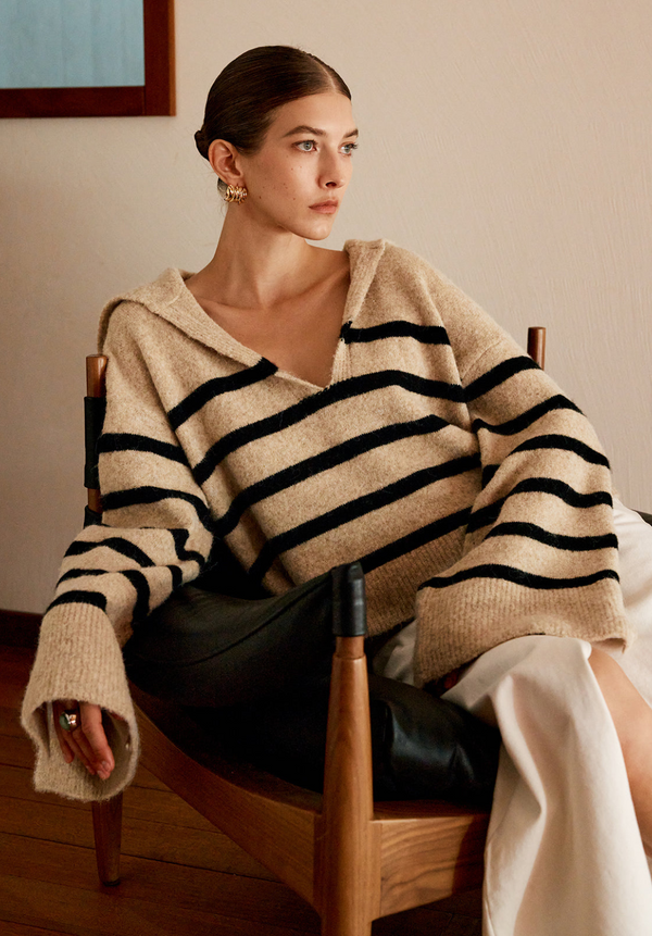 Gestreifte Strickjacke mit Kragen | Modern & Schick | Freizeit & Büro | Weiches Material