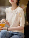 Bestickter Strickpullover mit kurzen Ärmeln | Florales Design | Ideal für Frühling und Sommer