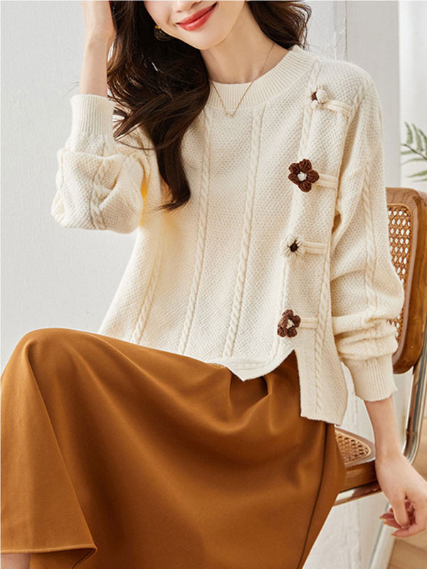 Strickpullover mit Blumenapplikationen | Verspielt & Charmant | Weicher Komfort