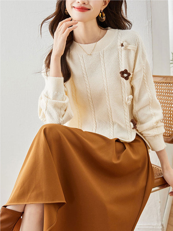 Strickpullover mit Blumenapplikationen | Verspielt & Charmant | Weicher Komfort