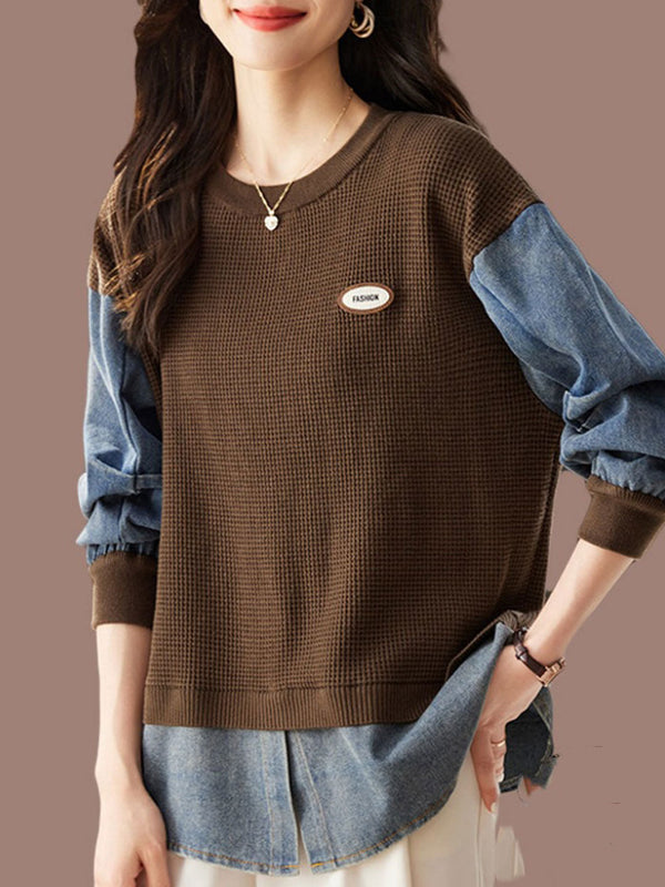 Lagenlook-Oberteil mit Strick- und Denim-Details | Modern & Lässig | Perfekt für Freizeit