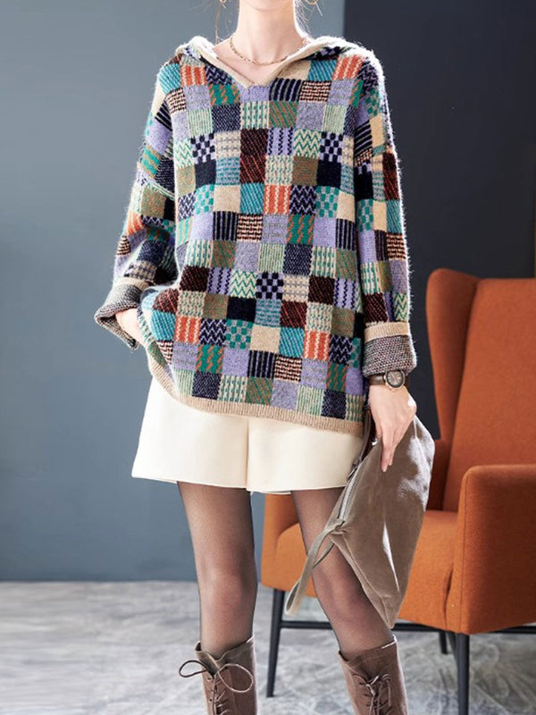 Oversize-Strickpullover mit Patchwork-Design | Farbig & Bequem | Perfekt für Freizeit-Looks