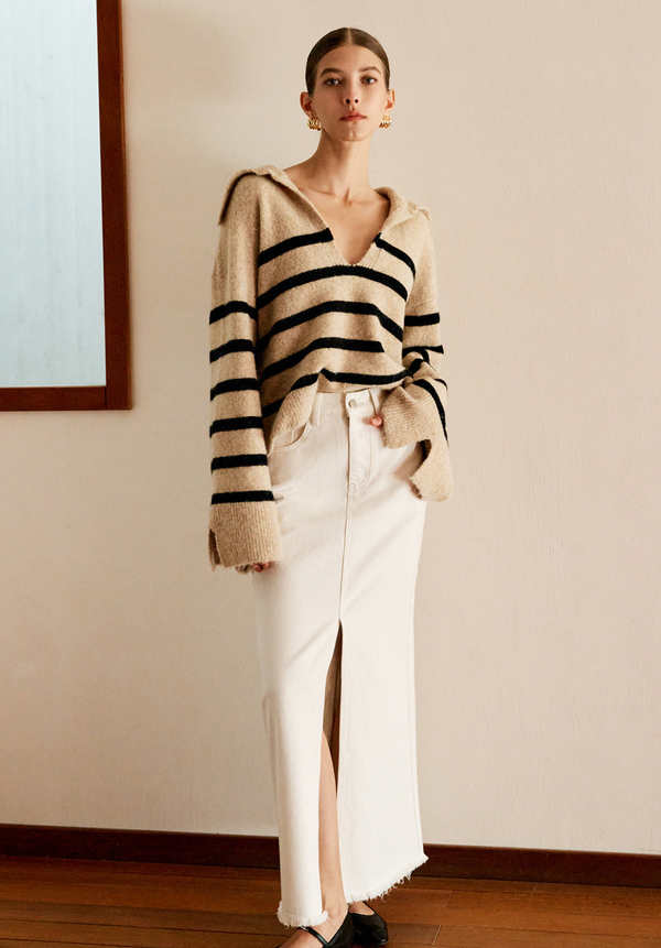 Gestreifte Strickjacke mit Kragen | Modern & Schick | Freizeit & Büro | Weiches Material