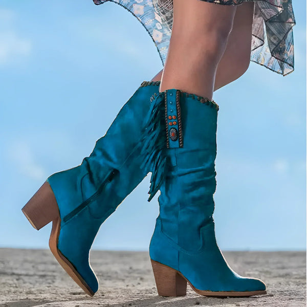 Wildleder-Stiefel mit Fransen | Kunstwildleder | Boho-Chic und Komfort