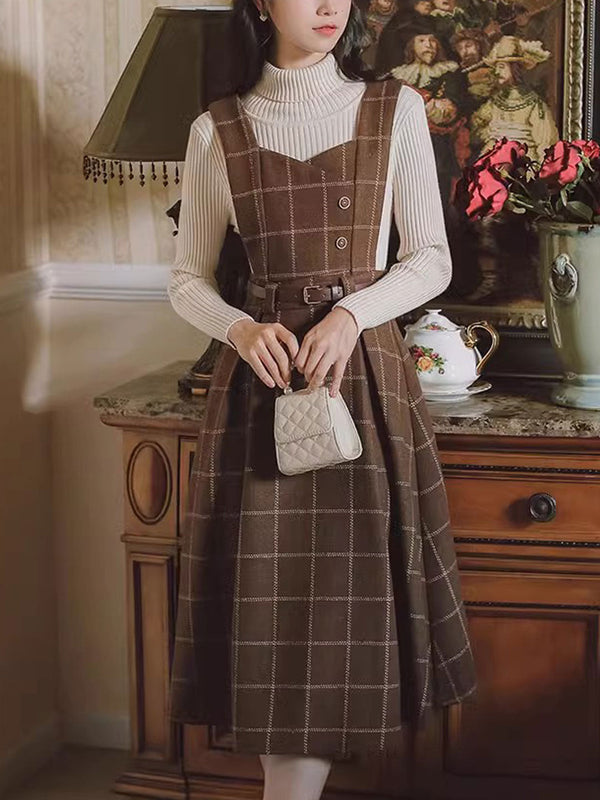 Kariertes Trägerkleid mit Gürtel | Vintage & Schick | Perfekt für Layering-Looks