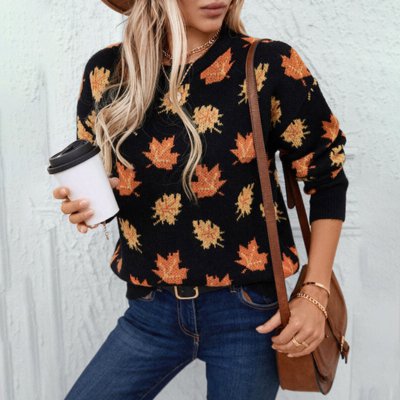 Strickpullover mit Herbstblättern | Lässig & Gemütlich | Perfekt für die kühle Jahreszeit