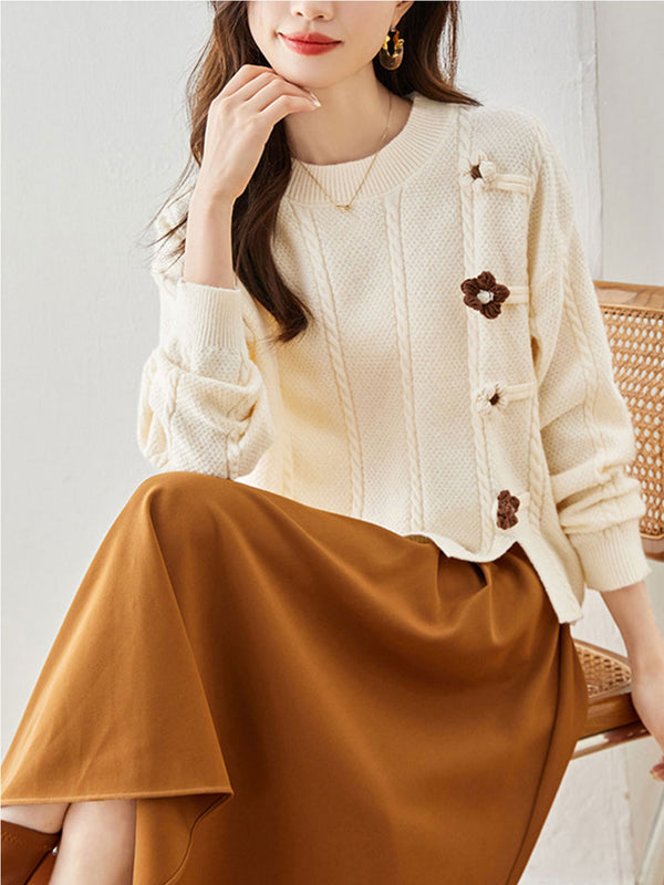 Strickpullover mit Blumenapplikationen | Verspielt & Charmant | Weicher Komfort