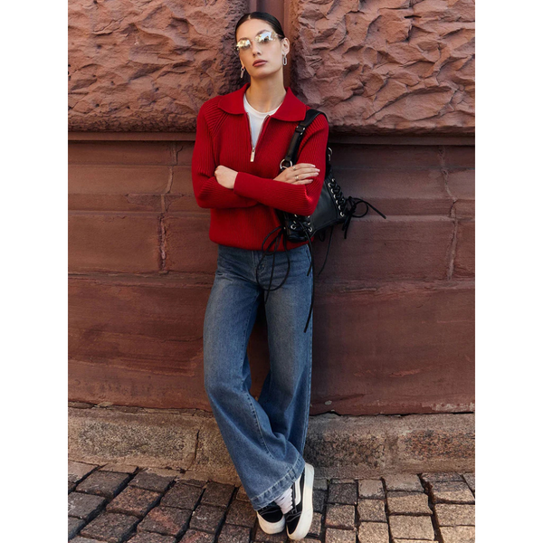 Strickpullover mit Reißverschlusskragen | Moderner Stil | Perfekt für Freizeit und Büro | Bequemer Schnitt