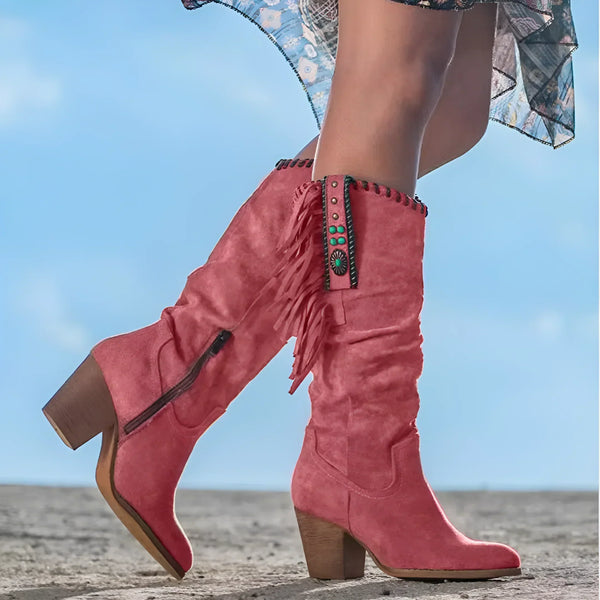 Wildleder-Stiefel mit Fransen | Kunstwildleder | Boho-Chic und Komfort