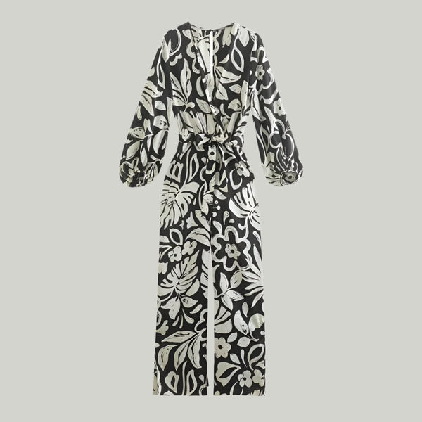 Jumpsuit mit abstraktem Muster | Eleganter Look | Perfekt für besondere Anlässe | Fließender Stoff