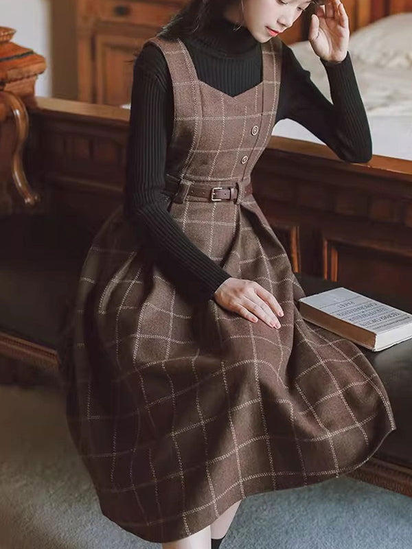 Kariertes Trägerkleid mit Gürtel | Vintage & Schick | Perfekt für Layering-Looks