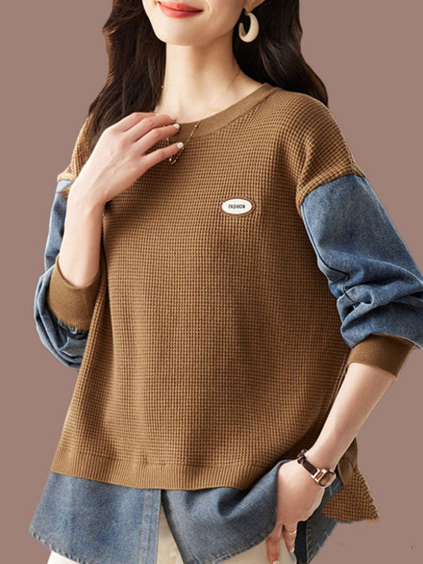 Lagenlook-Oberteil mit Strick- und Denim-Details | Modern & Lässig | Perfekt für Freizeit