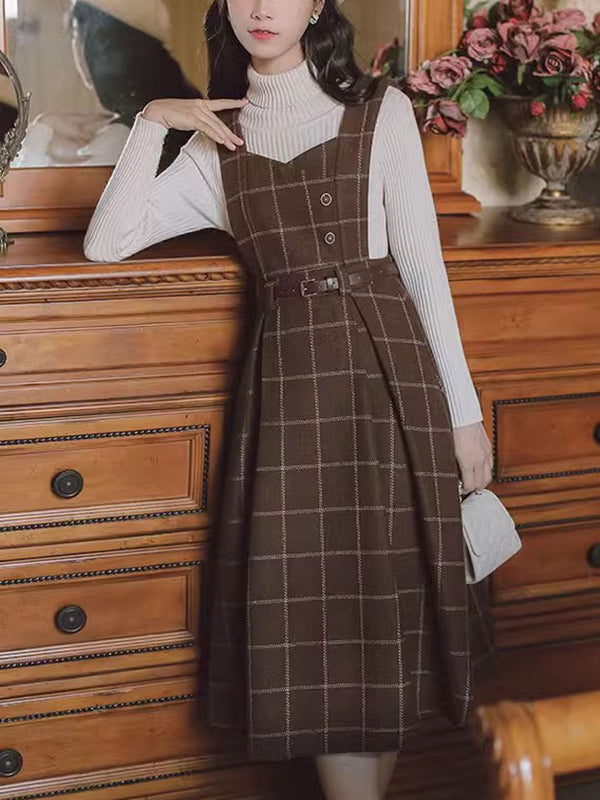 Kariertes Trägerkleid mit Gürtel | Vintage & Schick | Perfekt für Layering-Looks