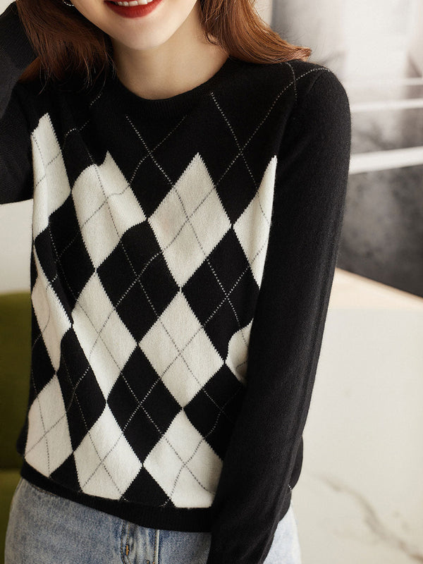 Argyle-Strickpullover mit Rautenmuster | Retro & Chic | Perfekt für Alltag & Freizeit
