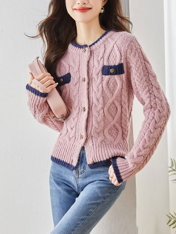 Strick-Cardigan mit Zopfmuster und Kontrastdetails | Stilvoll & Feminin | Wärmendes Design