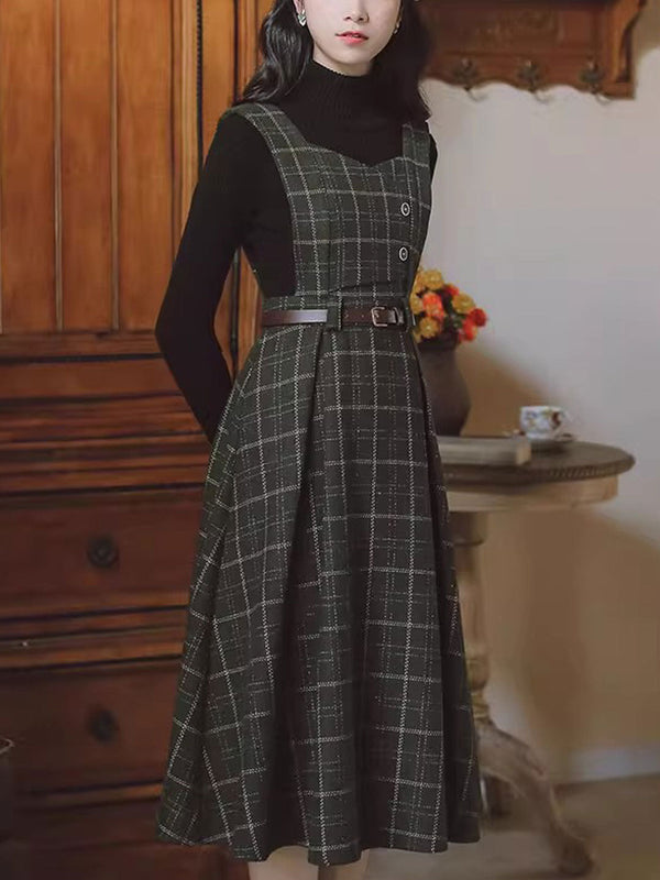 Kariertes Trägerkleid mit Gürtel | Vintage & Schick | Perfekt für Layering-Looks