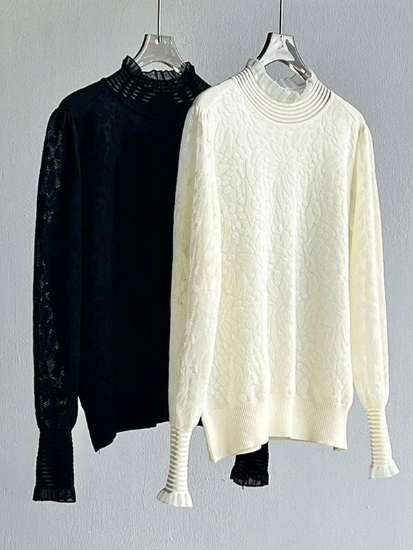 Pullover mit Spitzenärmeln | Romantischer Stil | Eleganter Strickkomfort