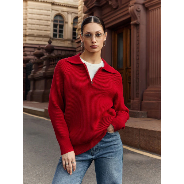 Strickpullover mit Reißverschlusskragen | Moderner Stil | Perfekt für Freizeit und Büro | Bequemer Schnitt