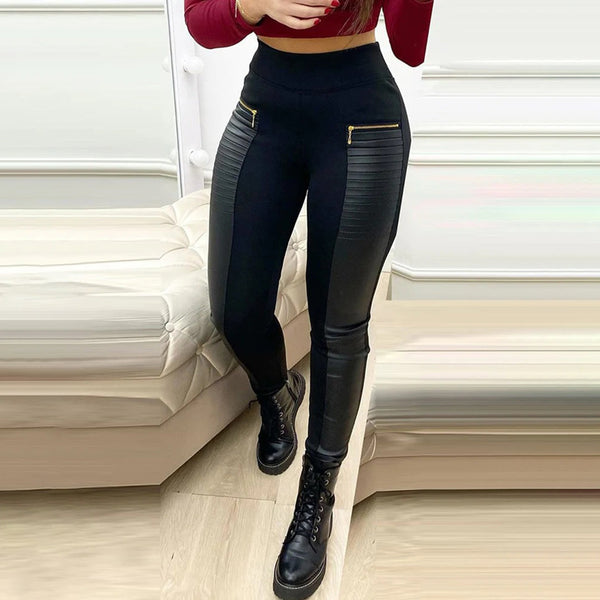 Kunstleder Biker-Leggings | Zipper-Details | High-Waist Rock Chic