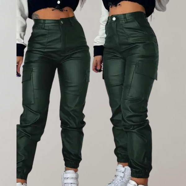 High Waist Cargo-Lederlook Hose | Glanz-Finish | Urban Street Chic