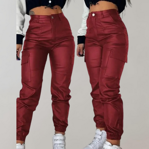 High Waist Cargo-Lederlook Hose | Glanz-Finish | Urban Street Chic