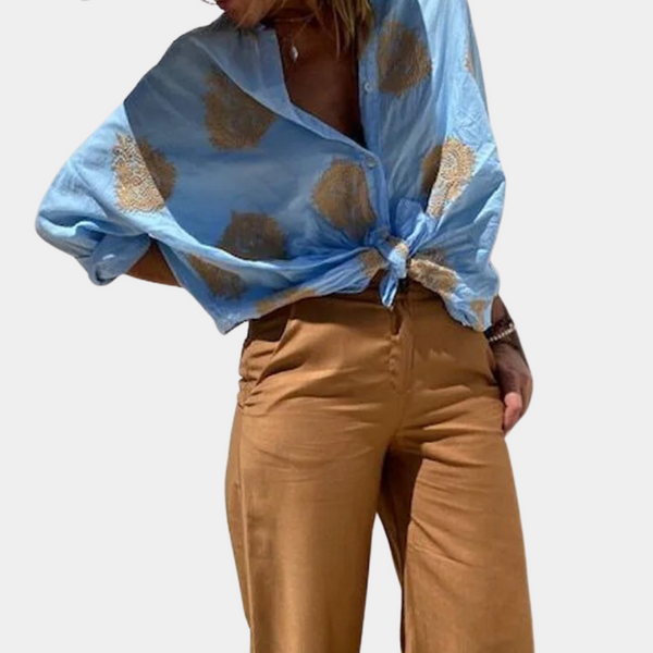 Hemdbluse mit großem Blattmuster | Nature Chic | Luftig & Ausdrucksstark