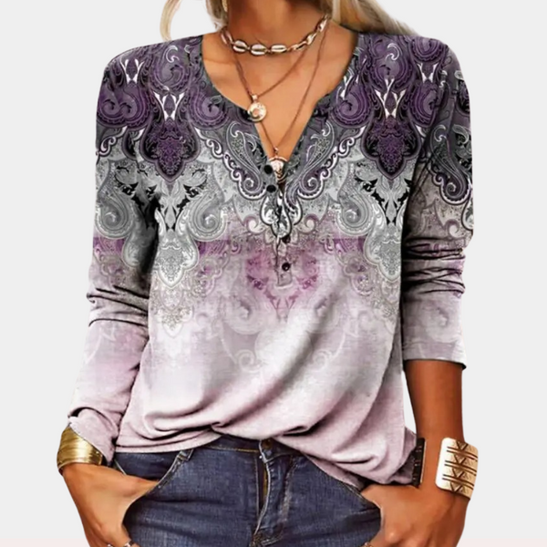 Langarmshirt mit Ethno-Print &Farbverlauf | Boho Vibes | Ausdrucksstark & Bequem