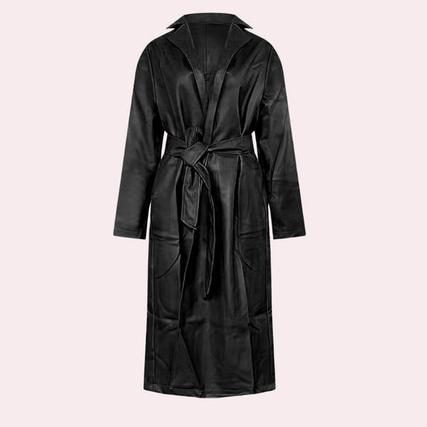 Langer Kunstleder-Mantel mit Bindegürtel | Urban & Edel | Statement-Piece für kühle Tage