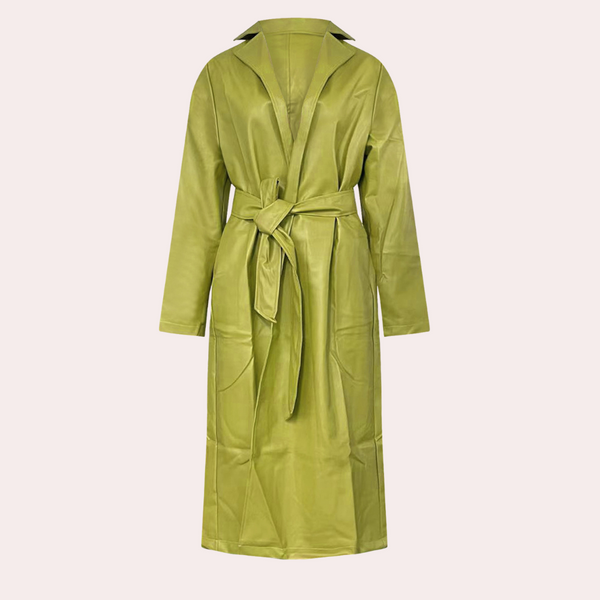 Langer Kunstleder-Mantel mit Bindegürtel | Urban & Edel | Statement-Piece für kühle Tage