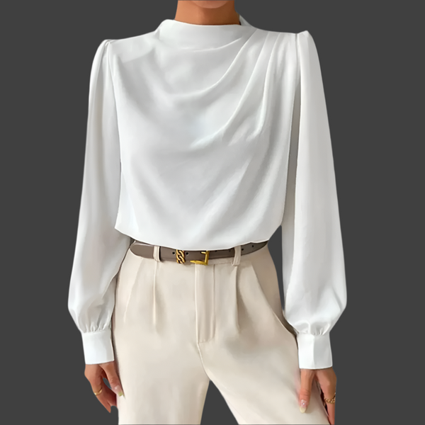 Bluse mit Drapierung & Stehkragen | Elegant Silhouette | Clean & Edel