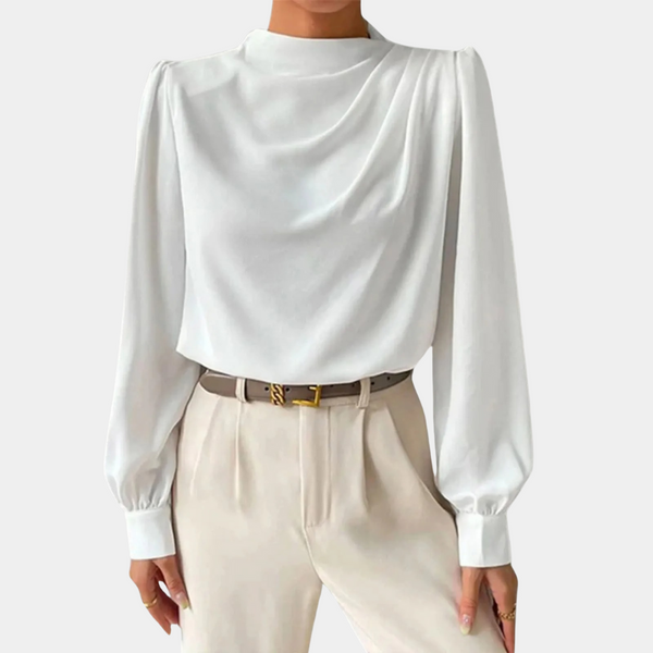 Bluse mit Drapierung & Stehkragen | Elegant Silhouette | Clean & Edel