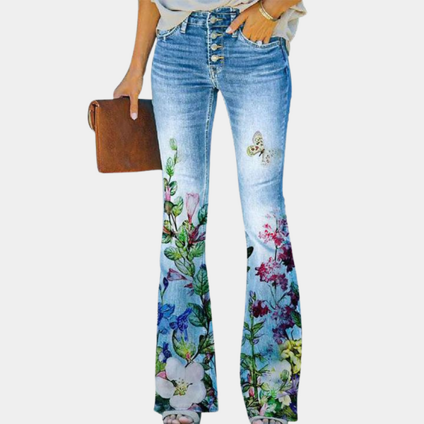 Floral Print Jeans | Boho-Flare | Denim mit Statement-Stickerei