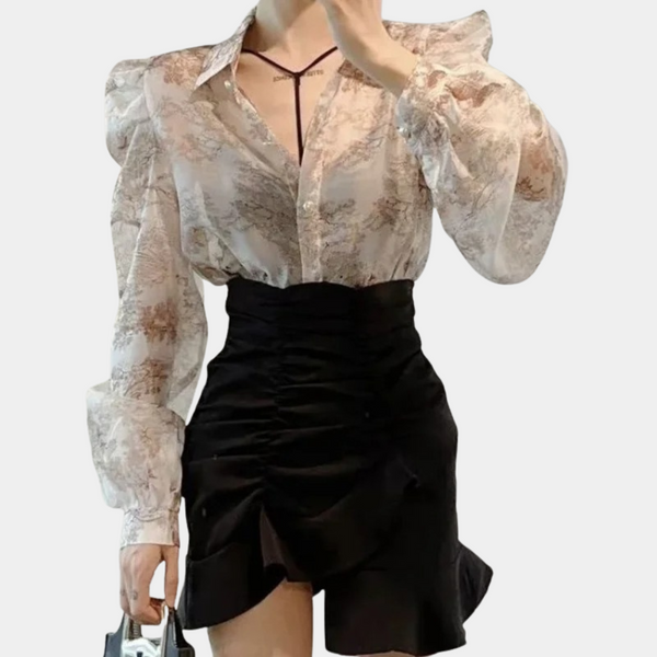 Transparente Bluse mit Blumenprint & Puffärmeln | Elegant & Extravagant | Fashion-Statement mit Glam-Faktor
