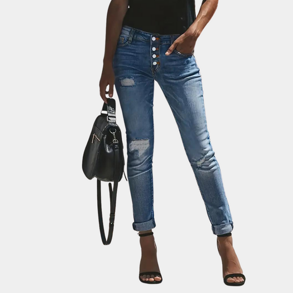 Slim Fit Jeans | Stretch-Denim | Knopfleiste & Used-Look